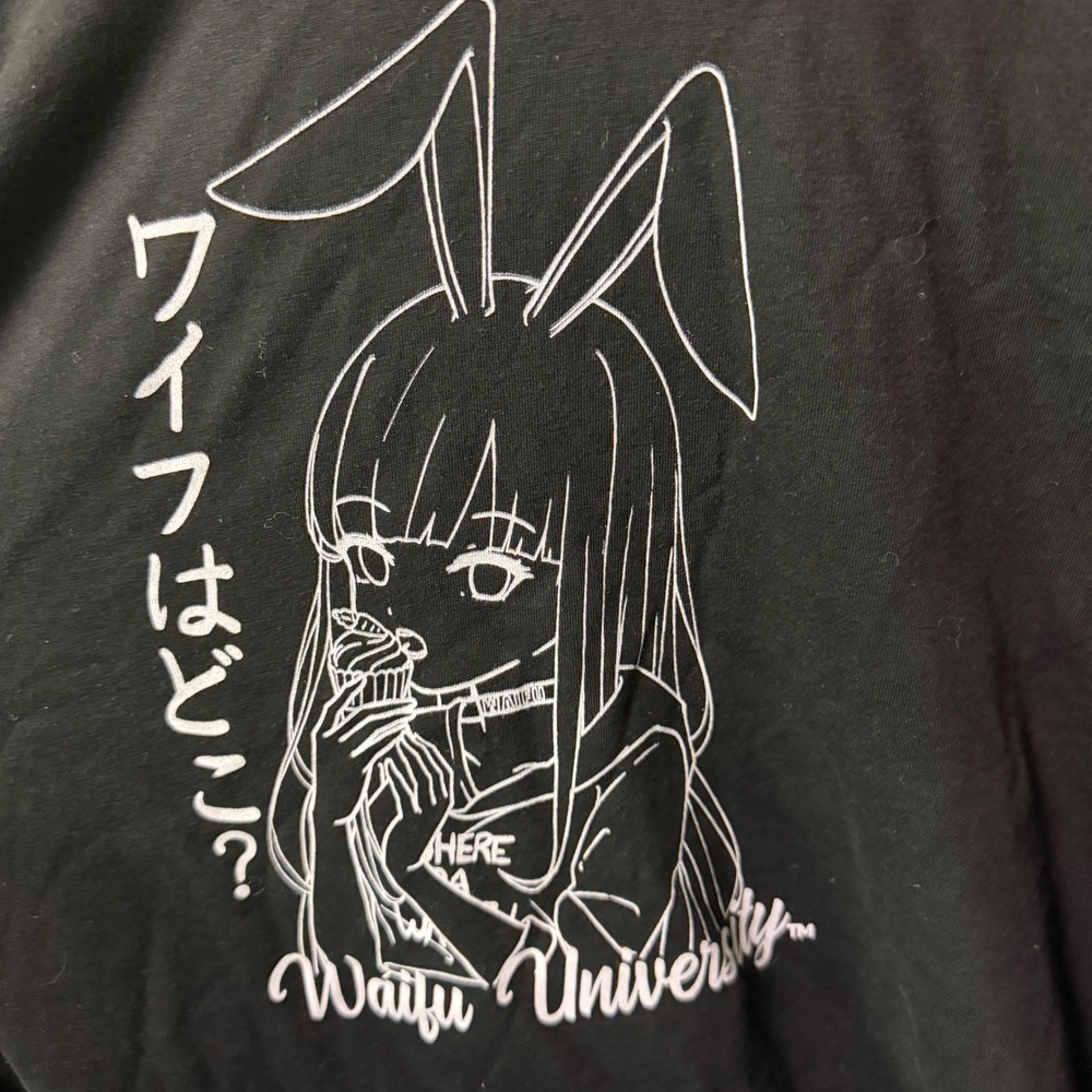Waifu University Anime Bunny Girl Graphic Tee Black XL Cotton Manga Streetwear
